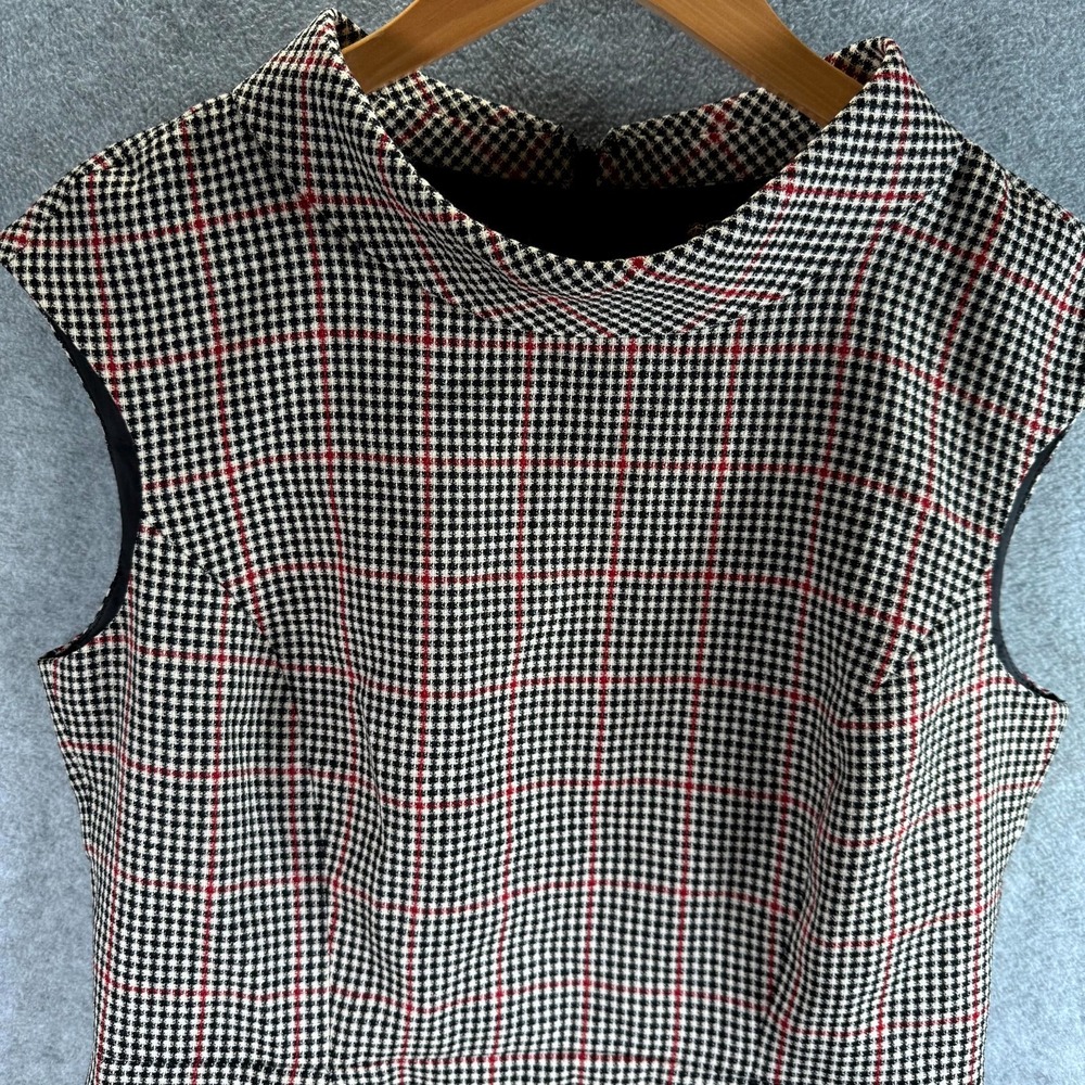 Brooks Brothers Sheath Dress Women 8 Black‎ Red Wool Houndstooth Moon British - Picture 3 of 14